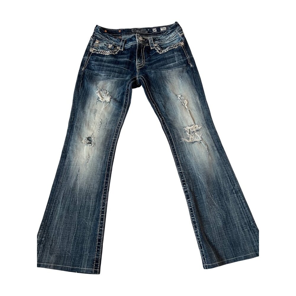 Women's Distressed Blue Jeans - Picture 2 of 9